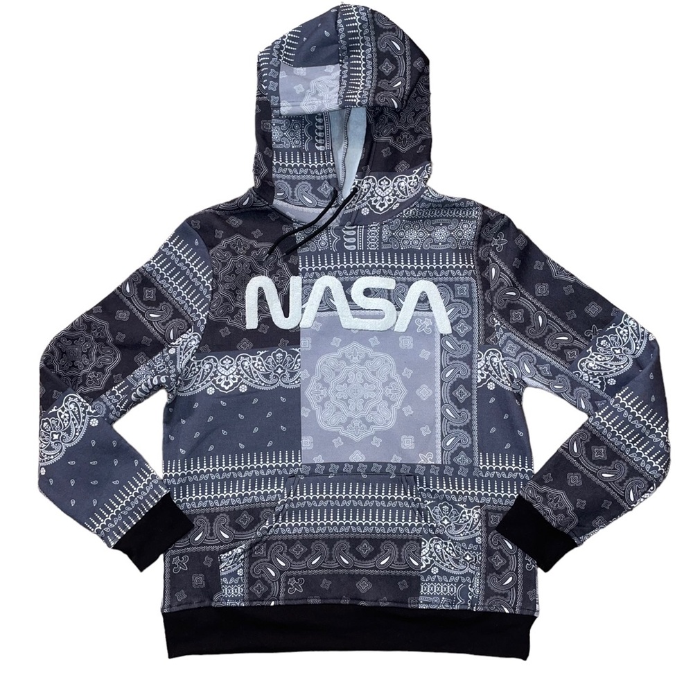 *NASA EUC Black Gray Paisley Mandella Hoodie Sz M